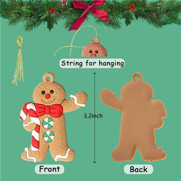 12pcs Gingerbread Man Assorted Plastic Ornaments for Christmas Tree - Picture 5 of 7